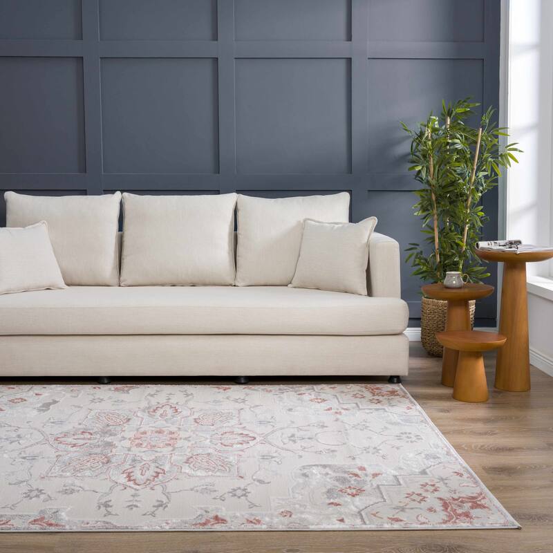 Hauteloom Calum Living Room, Bedroom Area Rug - Farmhouse - High Pile - Pink,Gray - 7'9" x 9'6"