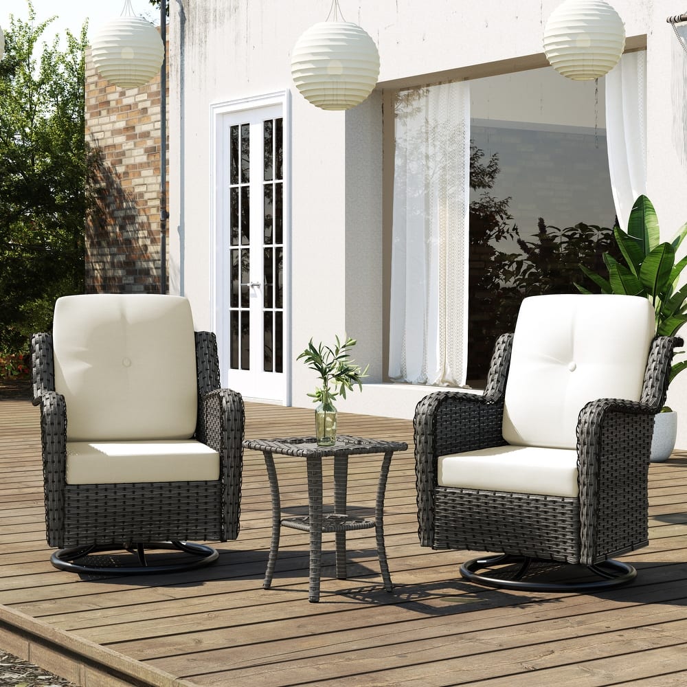 3 Pieces Patio Bistro Set with Rattan Rocking Chair Side Table
