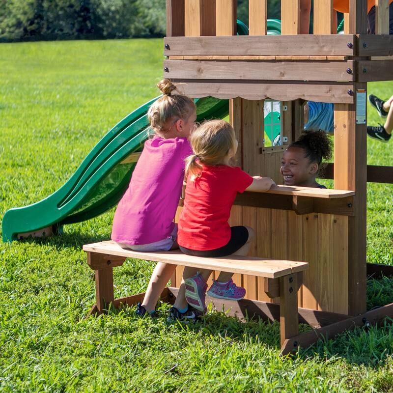 Backyard Discovery Lakewood Cedar Wood Swing Set, Slide, Clubhouse - 14'0" x 11'3"
