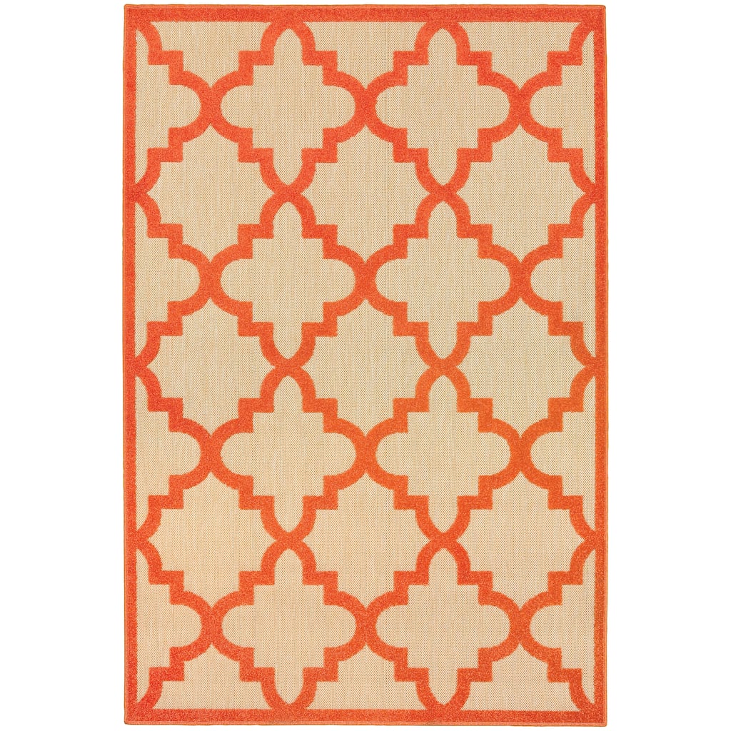 Cholet Sand Orange Geometric Lattice Outdoor Casual Area Rug