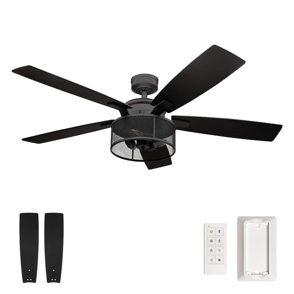 Honeywell Carnegie 52" Matte Black Indoor Ceiling Fan with Light, Dual Mount, Remote Control