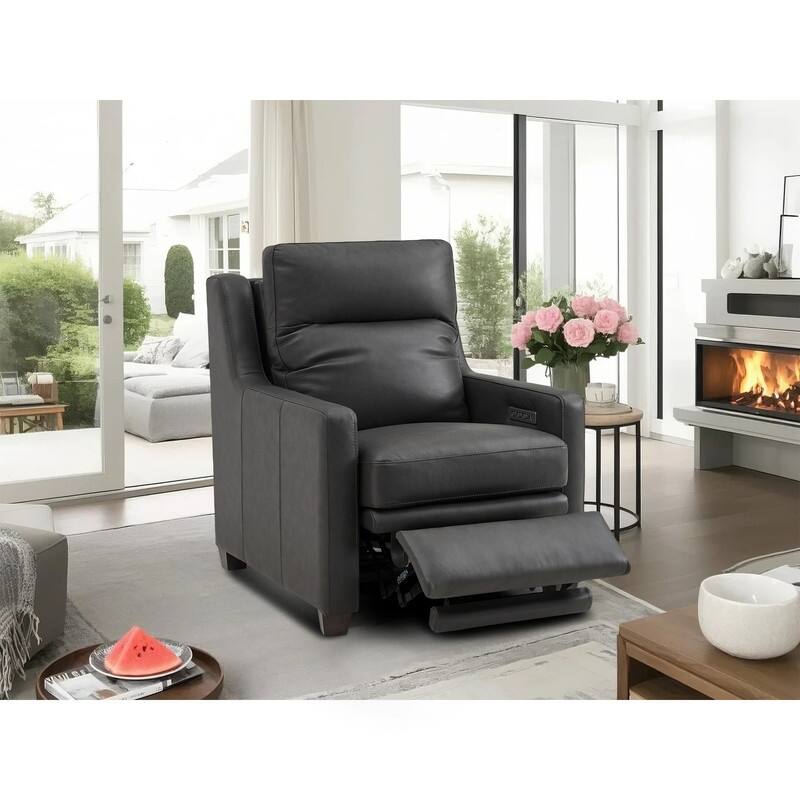 Genuine Leather Recliner Sofa 33" Triple-Motor Power Zero-Wall Reclining Couch with USB&USB-C Port - Charcoal