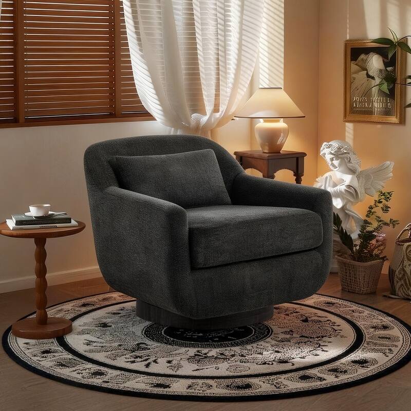 Modern Chenille 360-Degree Swivel Chair Accent Chair - Dark Gray