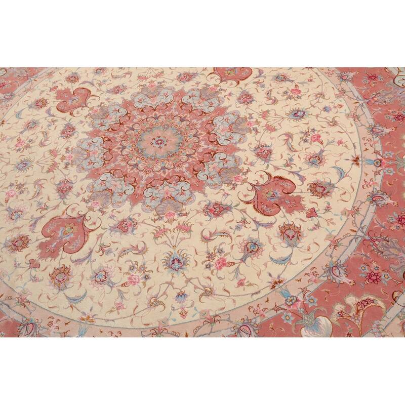 Hand Knotted Ivory Persian Wool & Silk Traditional Oriental Area Rug - 8' 2'' x 8' 2''