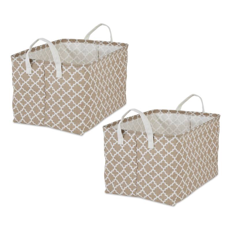 Cotton Polyester Laundry Bin Lattice Rectangle (Set of 2) - Stone Lattice - Extra-Large Set, 12.5x17.5x10.5"