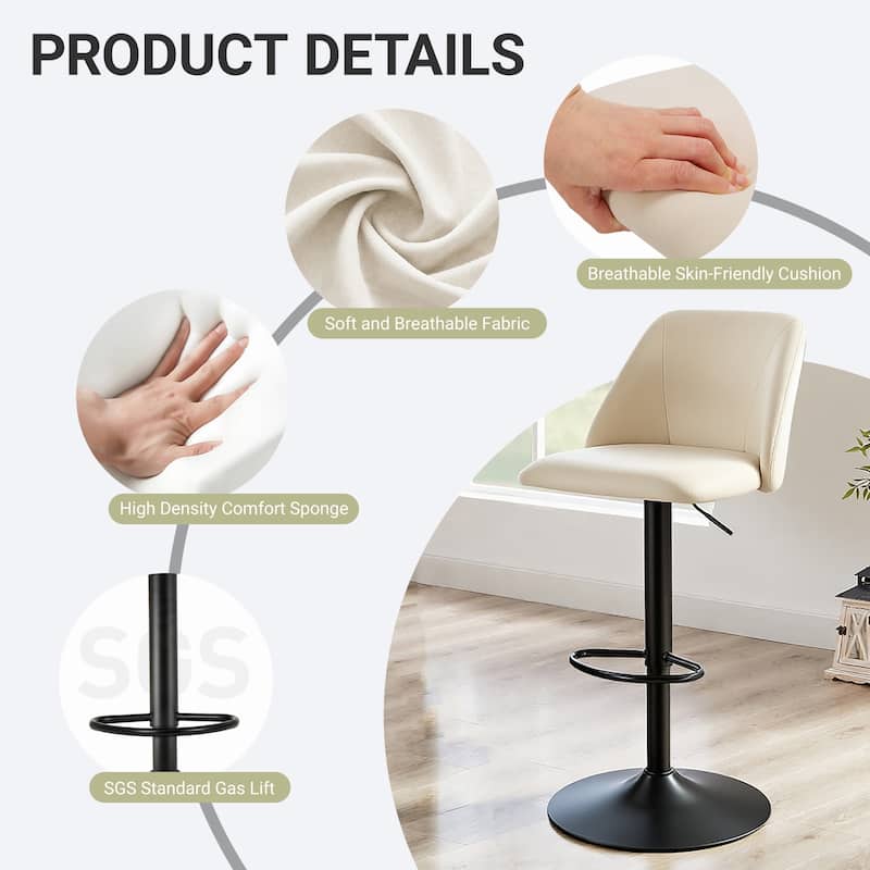 RENEWLINE Adjustable Swivel Bar Stool - PU Leather Counter Height Stool with Square Open Back for Kitchen Island