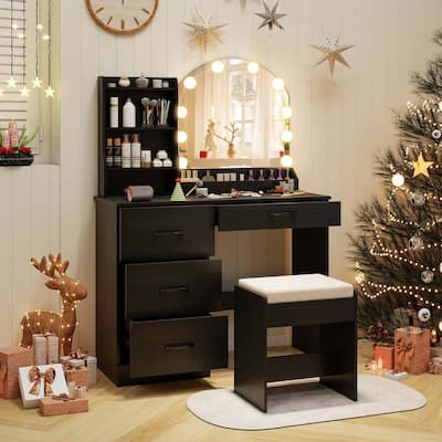 40'' Large Vanity Dressing Table Vanity Desk & Chair Set w/ Mirror