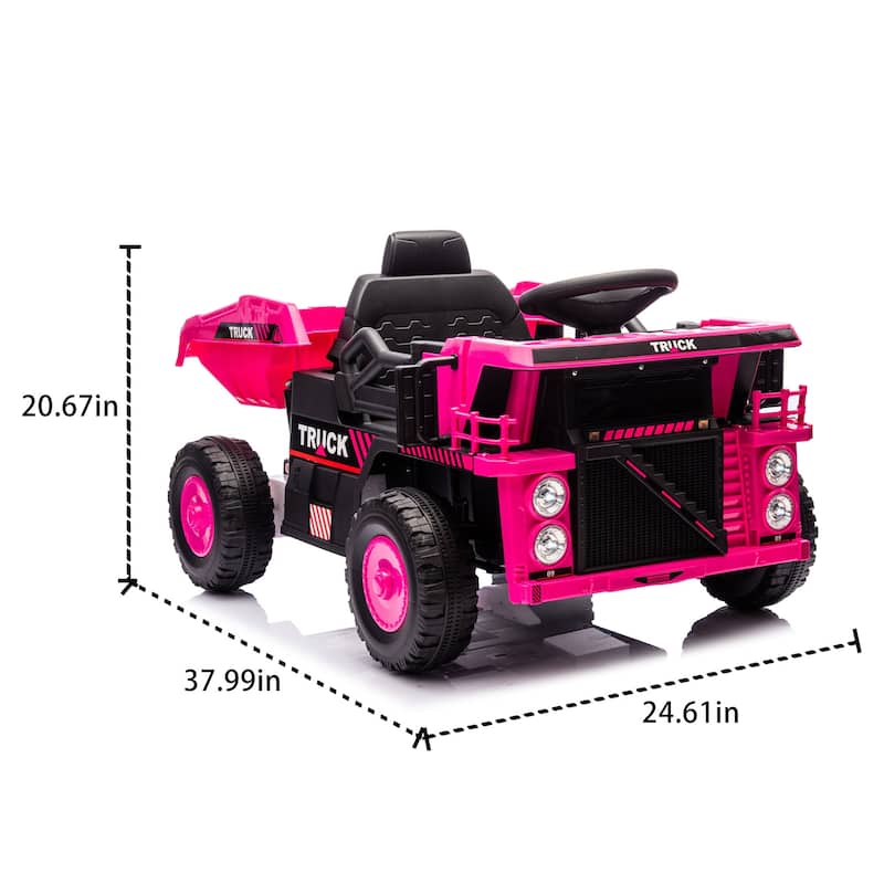 12V Kids Ride On Dump Truck with Remote Control, Electric Dump Bed, Bluetooth Music, LED Lights, Speed & Volume Adjustment