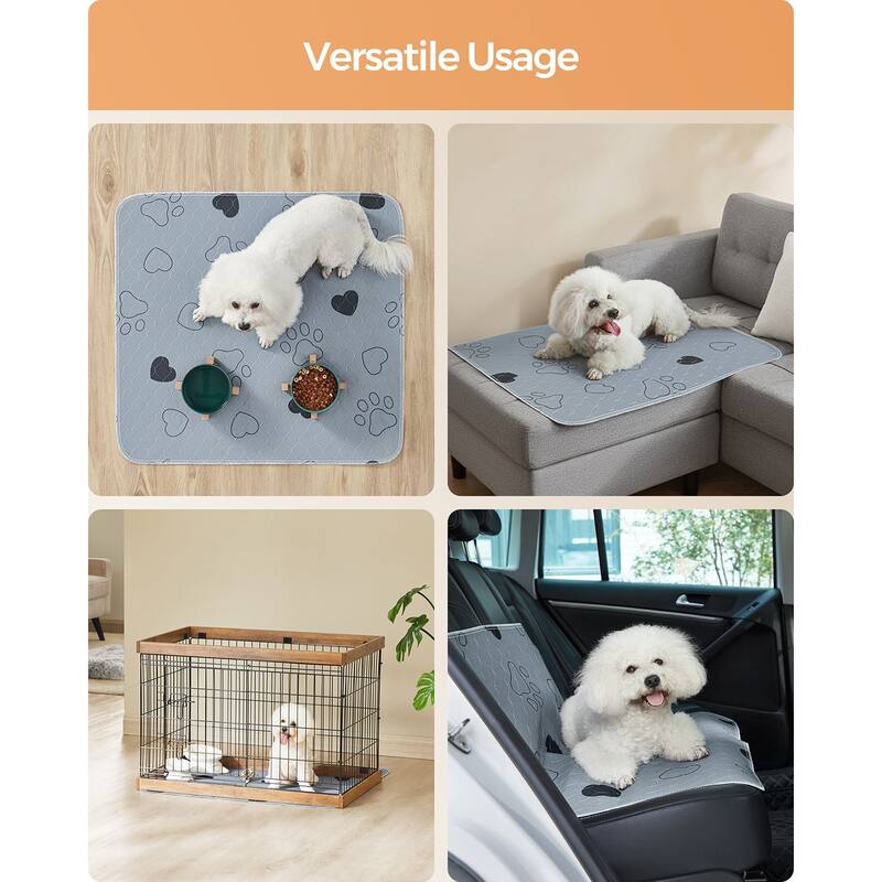 Gray Polyester Washable 2-Pack Dog Pee Pads with Waterproof Backing