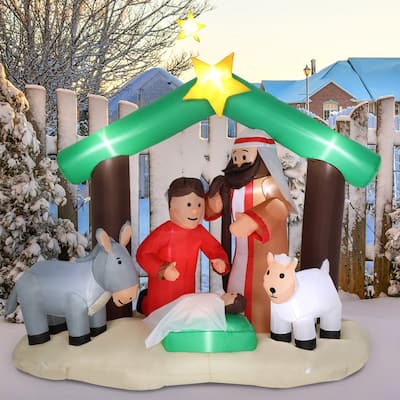 7 Ft. Christmas Snowy Night Nativity Scene Inflatables Outdoor Decoration with LED Lights
