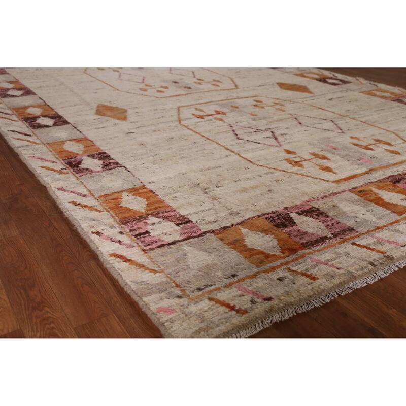 Geometric Beige Moroccan Oriental Area Rug Handmade Tribal Wool Carpet - 6'11" x 9'9" - 6'11" x 9'9" - Ivory/Beige
