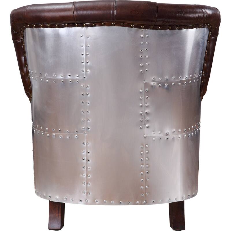 Top Grain Leather Accent Chair in Vintage Brown and Aluminum