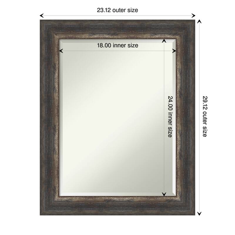 Beveled Wall Mirror - Bark Rustic Char Frame - 23 x 29-inch - Bark Rustic Char