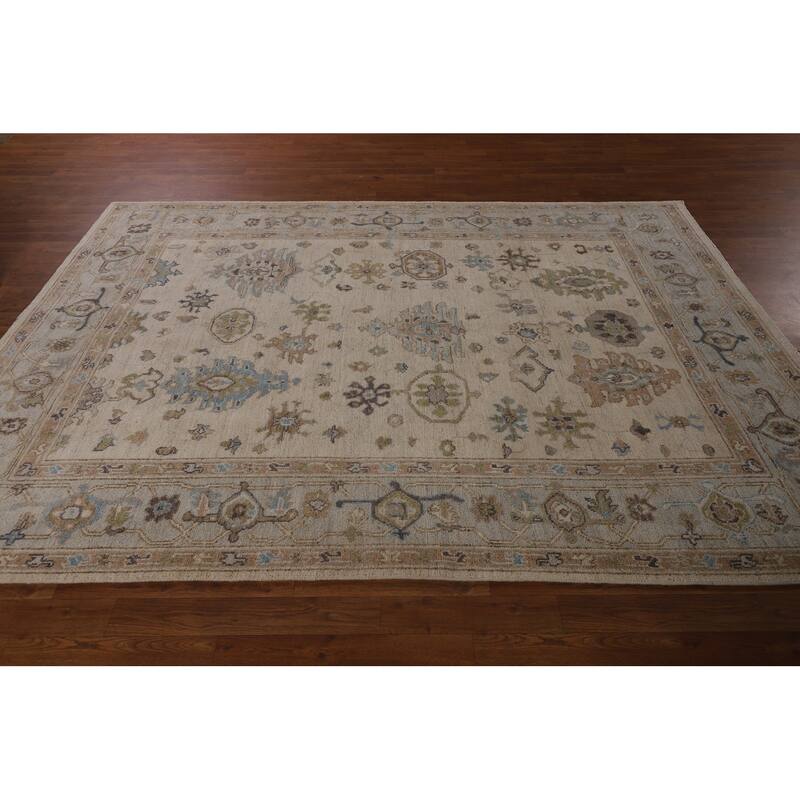 Vegetable Dye Oushak Turkish Area Rug Handmade Beige Wool Carpet - 6'3"x 8'11"