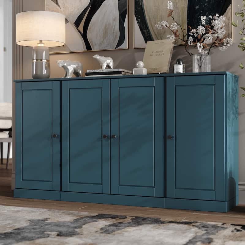 100% Solid Wood 65" Sideboard with Clear, Frosted Glass or Solid Wood Doors by Palace Imports - Teal Blue - Solid