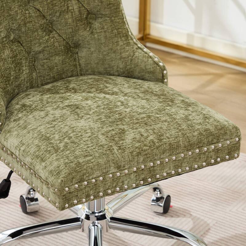 Modern Chenille Upholstered Tufted Button Home Office Chair with Chrome Metal Base,Adjustable Desk Chair Swivel Office Chair
