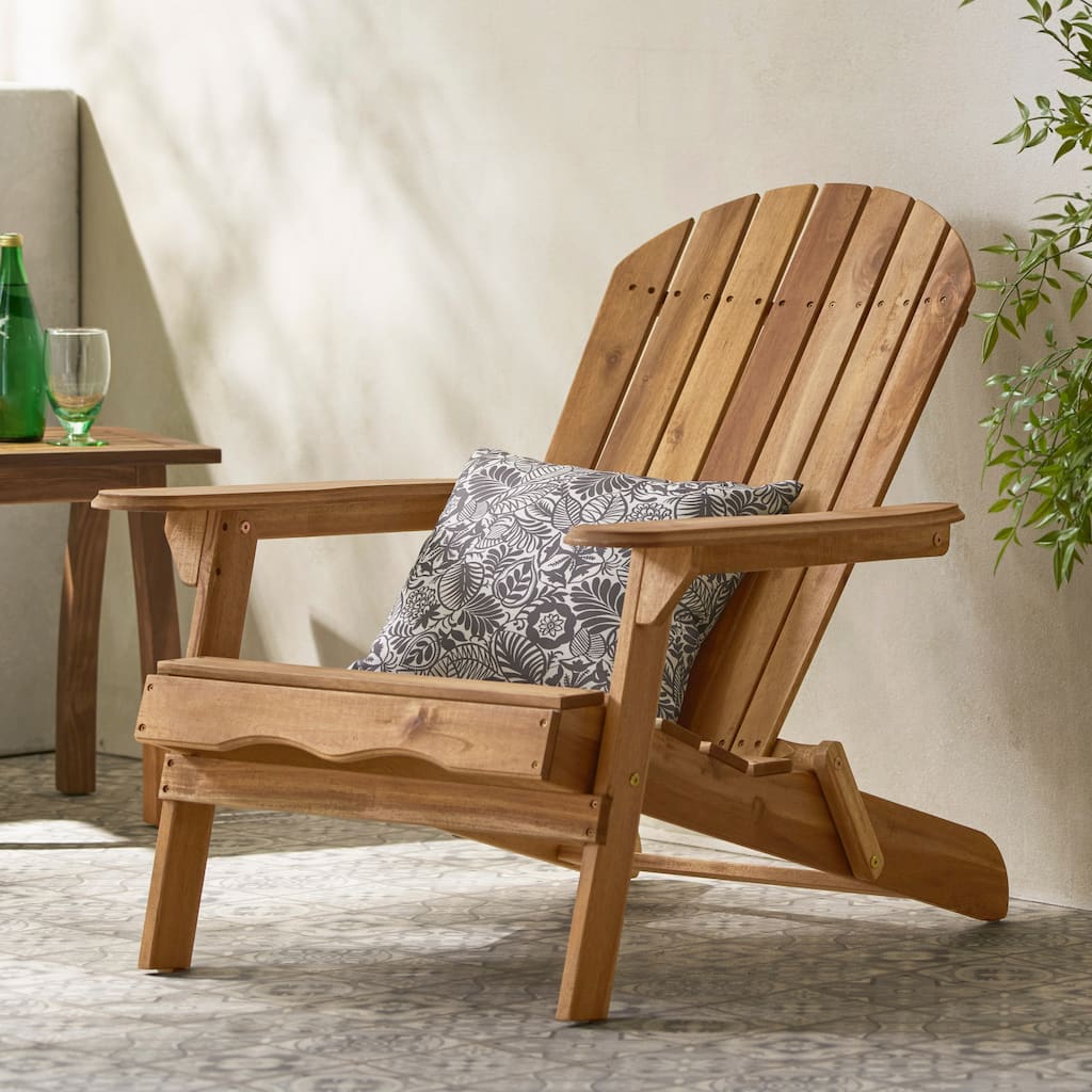 Roomfitters Folding Adirondack Chair Outdoor Wooden Lounge Furniture with Wide Armrests and Slatted Back Teak