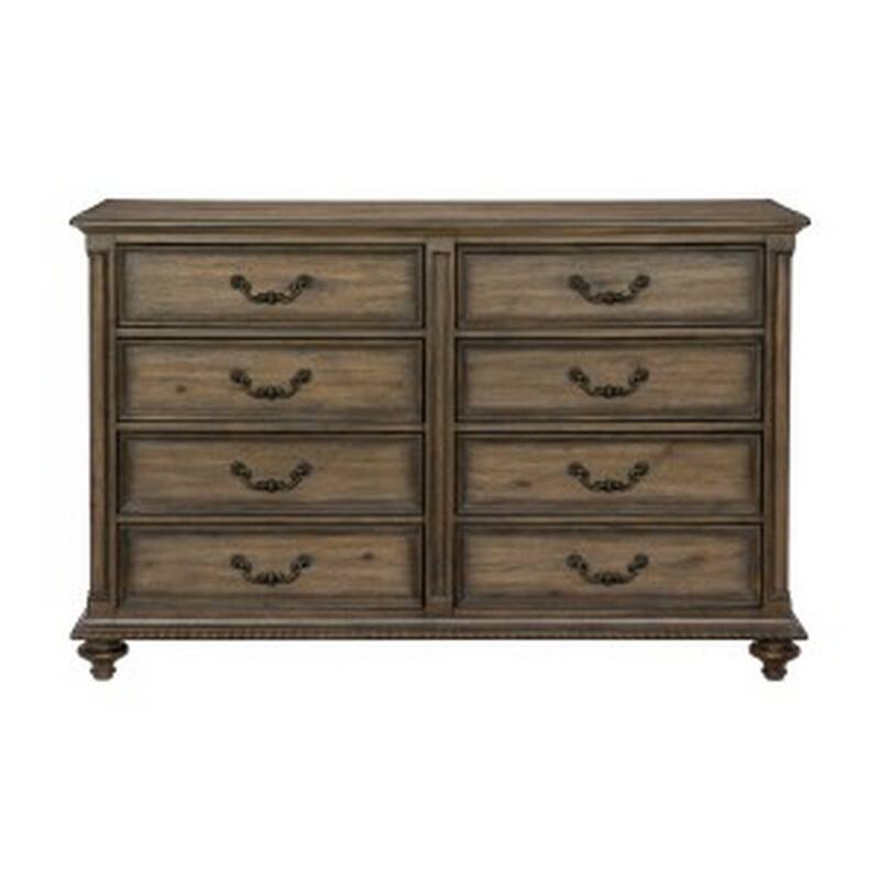 Danya 64 Inch Dresser, Metal Drop Handles, Turned Legs, Dark Brown Finish
