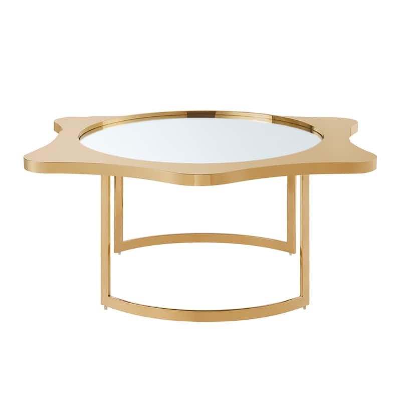 HomeRoots 32" Gold Glass And Stainless Steel Round Mirrored Coffee Table - 31.5