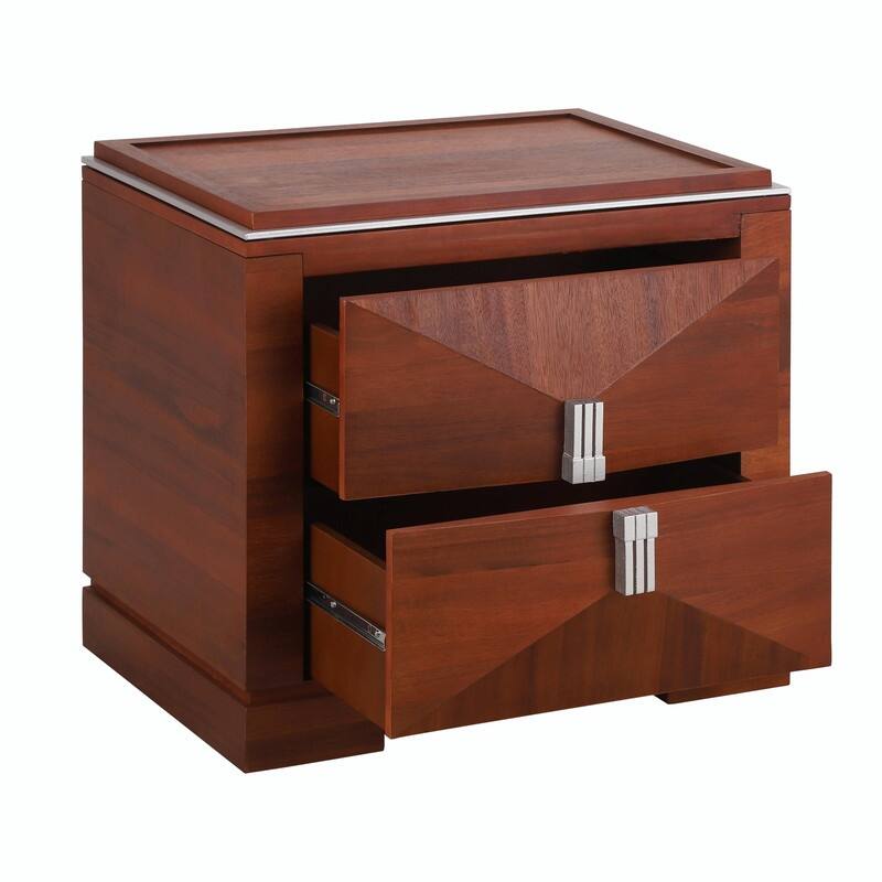 Mid-Century Modern Nightstand with 2 Drawers - Wide Wood End Table with Diamond Design and Heavy-Duty Base