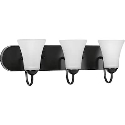 Classic Collection Three-Light Matte Black Etched Glass Traditional Bath Vanity Light - 24 in x 7 in x 7.875 in