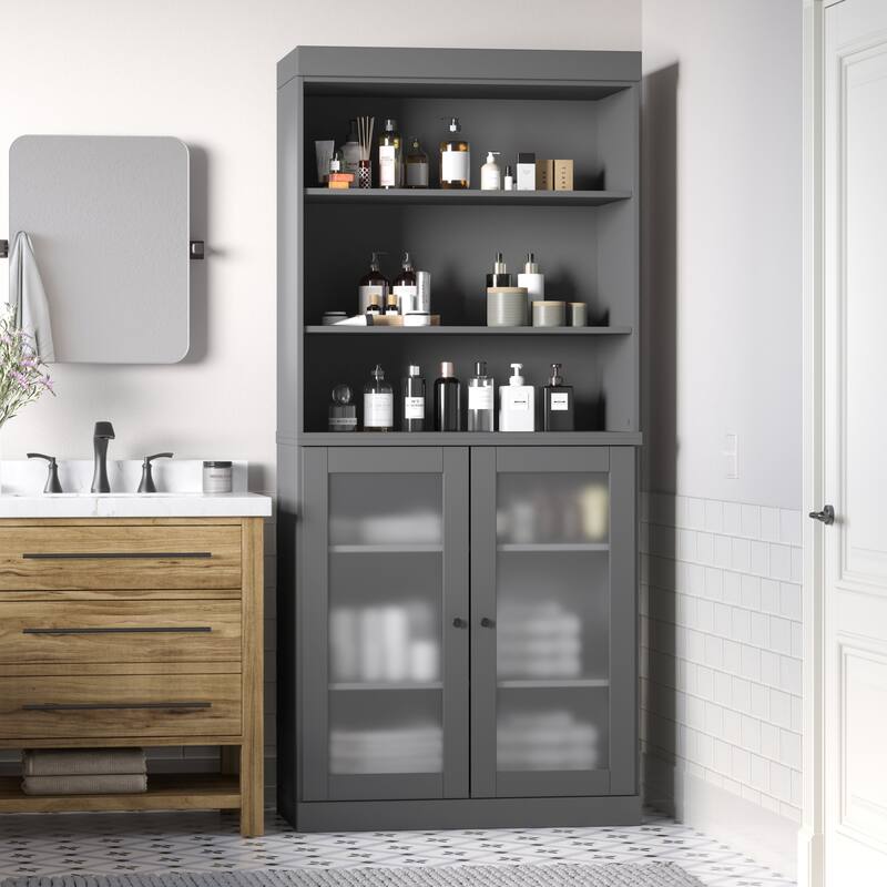 100% Solid Wood 32" Bathroom Cabinet with Optional Doors by Palace Imports - Gray - 2 Doors Frosted Glass