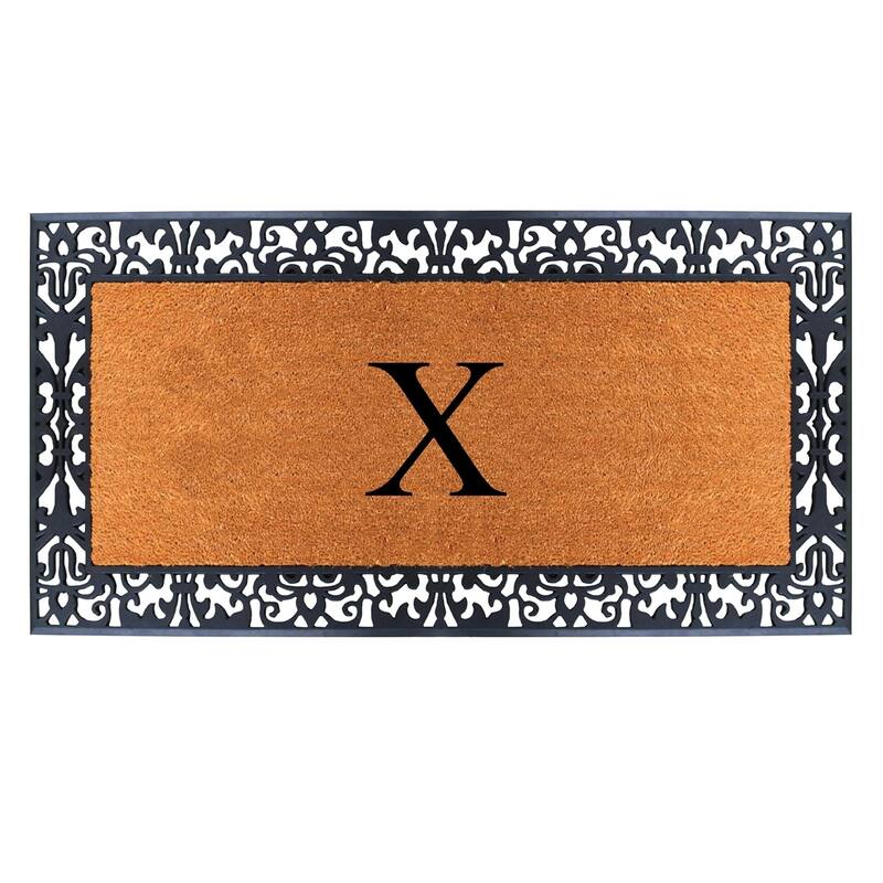 A1HC Rubber and Coir Paisley Border Heavy Duty Non-Slip Durable Double Door Monogrammed Doormat 30"X60", Black - X