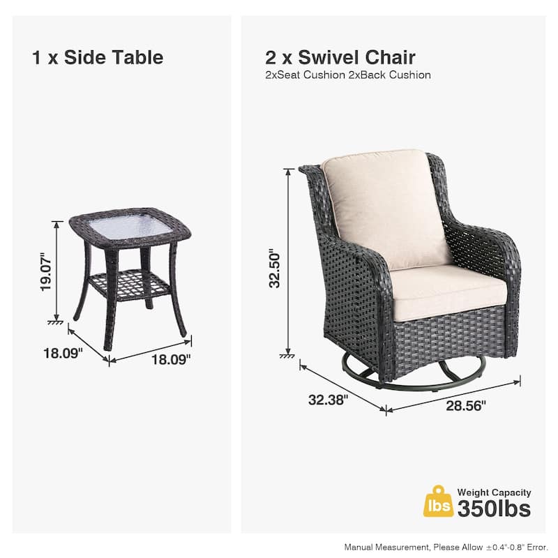 OVIOS 3-piece Patio Wicker Swivel Chair Set