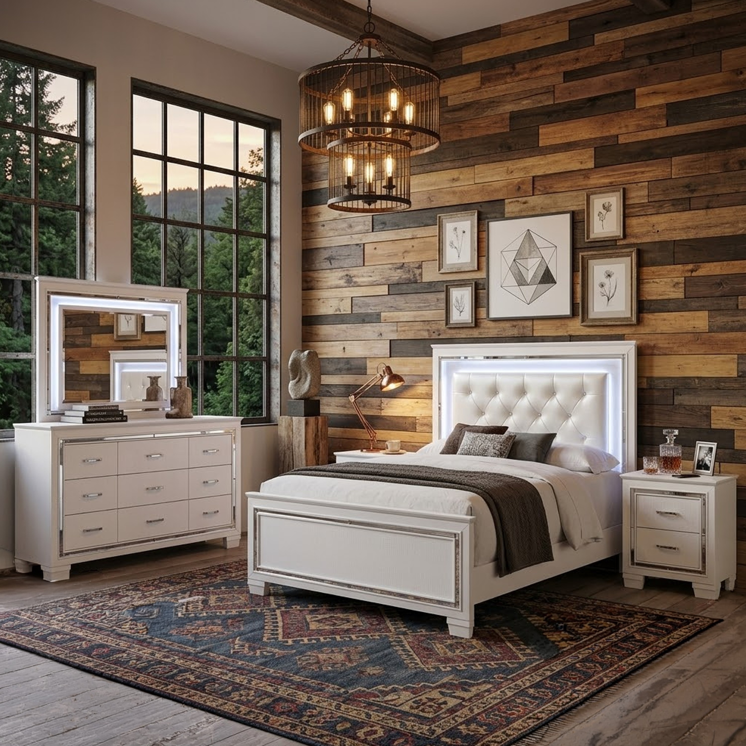 white nightstands and dresser Helio Set, Large Storage Transform your space with this elegant and practical bedroom set. Queen Bedroom Set, Drawer Storage,