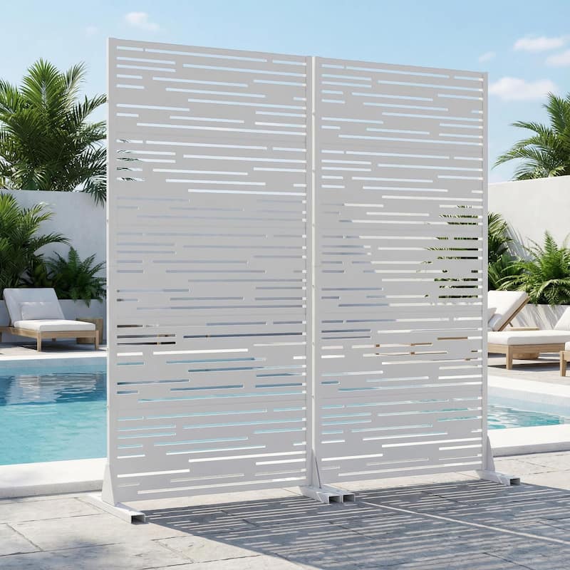 Outdoor Privacy Screen with Stand for Patio Garden Metal Fence Set of 2 - White - 59"x30"