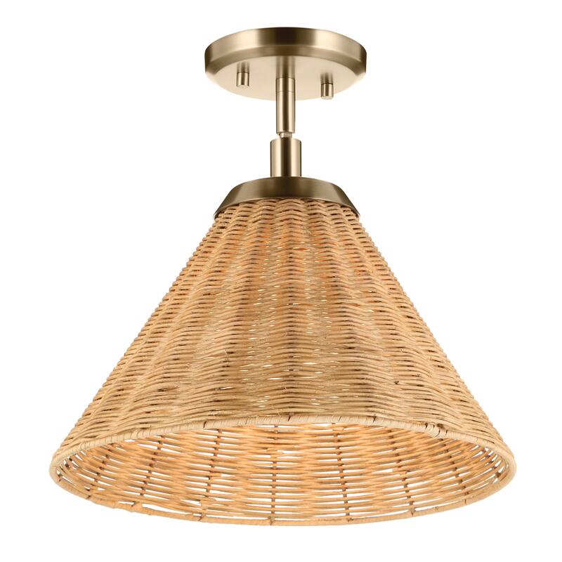 Kichler Lighting Bekah 14.25 Inch 1 Light Convertible Pendant with Opal Glass and Handwoven Rattan Shade in Champagne Bronze