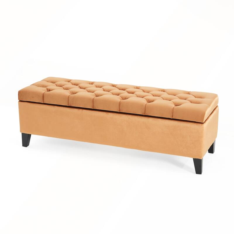 Button-Tufted Storage Ottoman with Diamond Stitching for Modern Living and Extra Seating