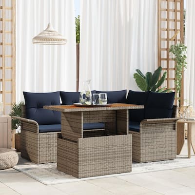 vidaXL 5 Piece Garden Sofa Set with Cushions - 73.8×52.2×27.2