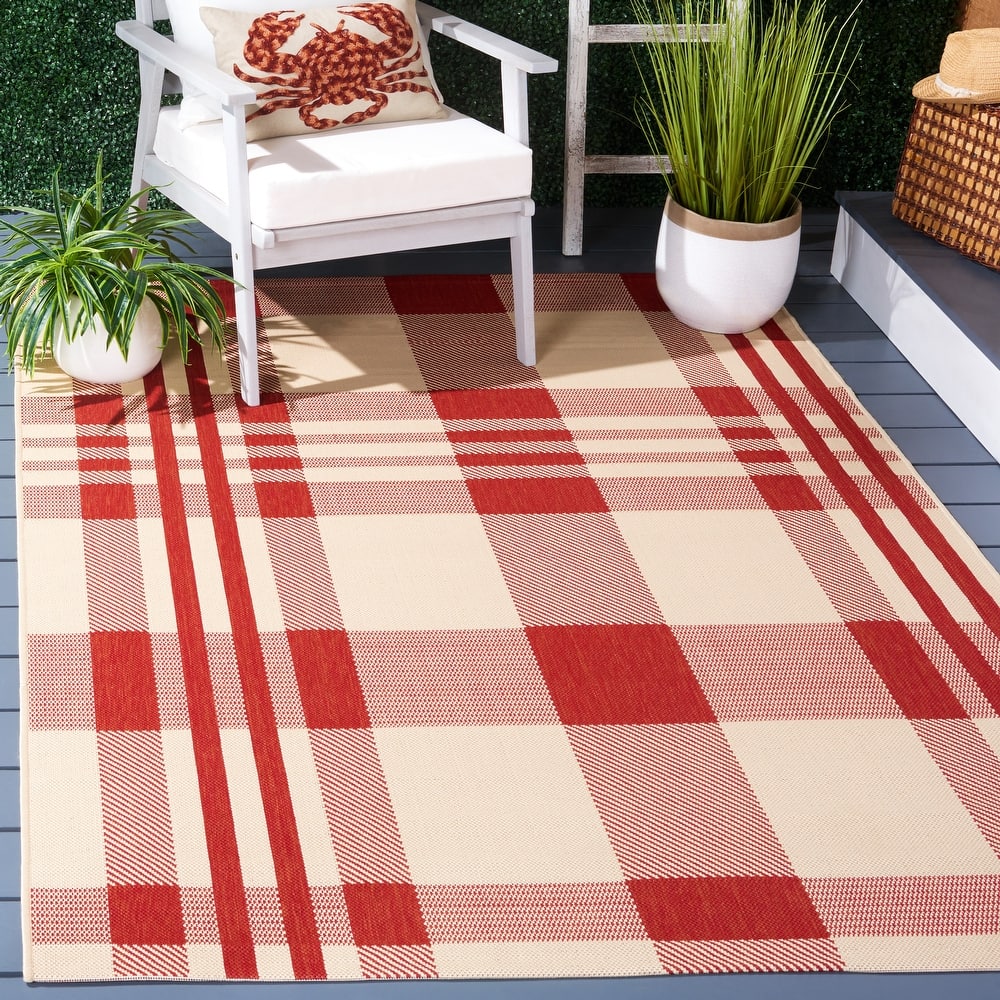 SAFAVIEH Courtyard Oriole Plaid Indoor/ Outdoor Waterproof Patio Backyard.