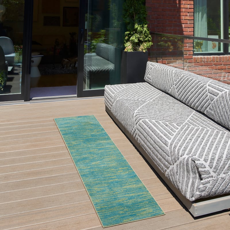 Nourison Essentials Solid Contemporary Indoor/Outdoor Area Rug - 6' Runner - Blue/Green