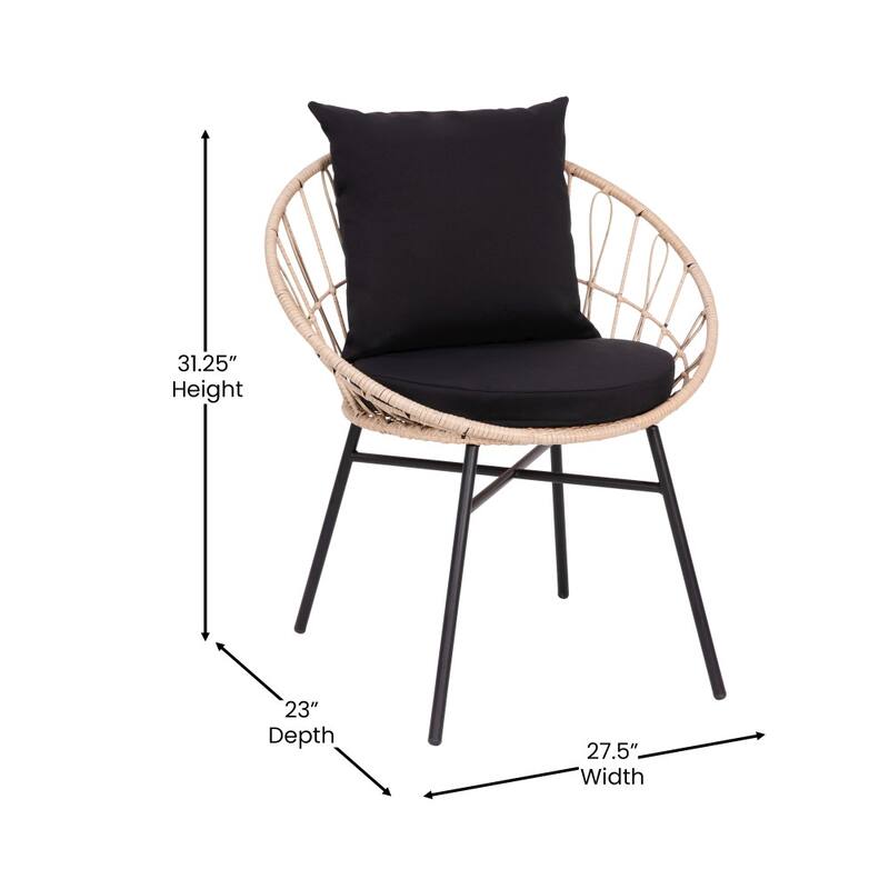 Indoor/Outdoor Rattan Rope Bistro Set, Glass Top Table & Cushions