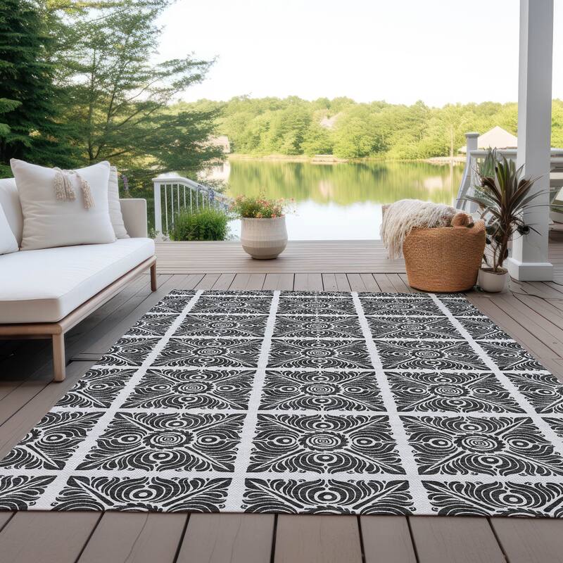 Machine Washable Indoor/ Outdoor Chantille Mosaic Rug - Ivory - 5' x 7'6"