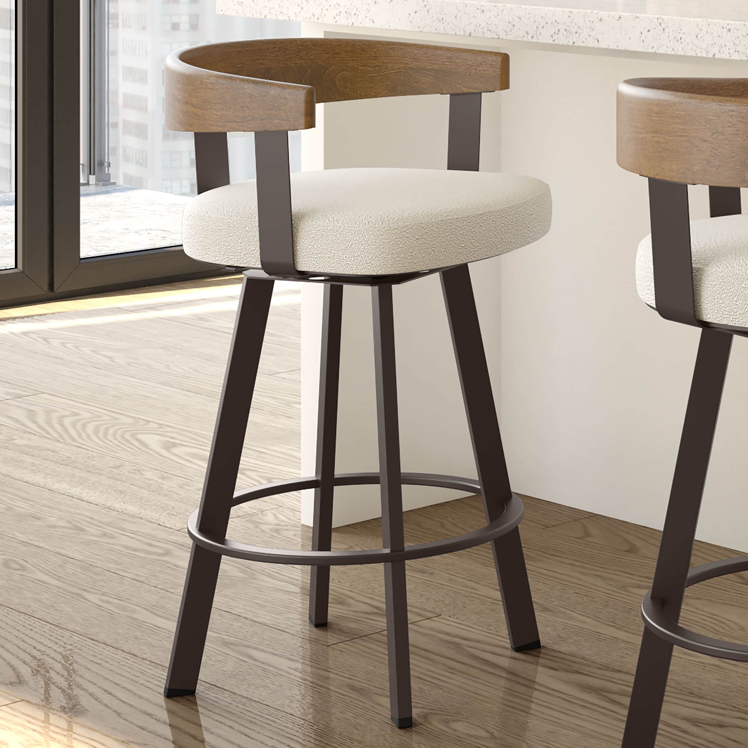 Amisco Lars Swivel Counter and Bar Stool with Wooden Backrest and Arms