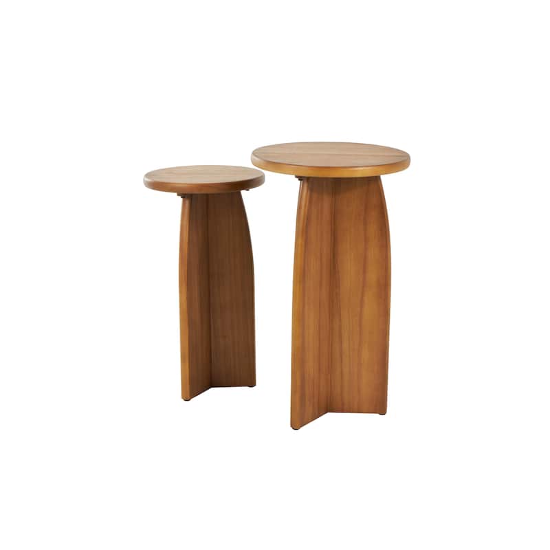 Black or Brown Wood Pedestal Accent Table (Set of 2)