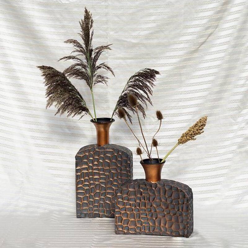 Set Of 2 Brown And Bronze Colored Textured Pattern Vase