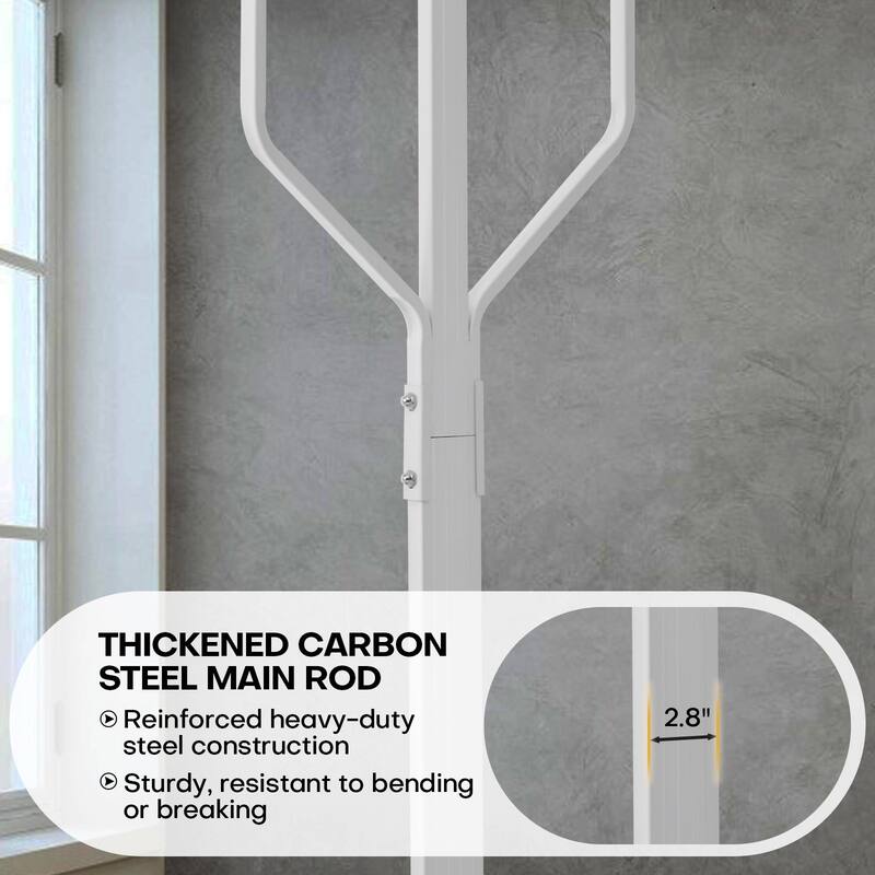 Freestanding Metal Coat Rack with 10 Hooks and Heavy Duty Marble Base - 68.1"H x 18.5"W(top) x 13.2"Dia(base)