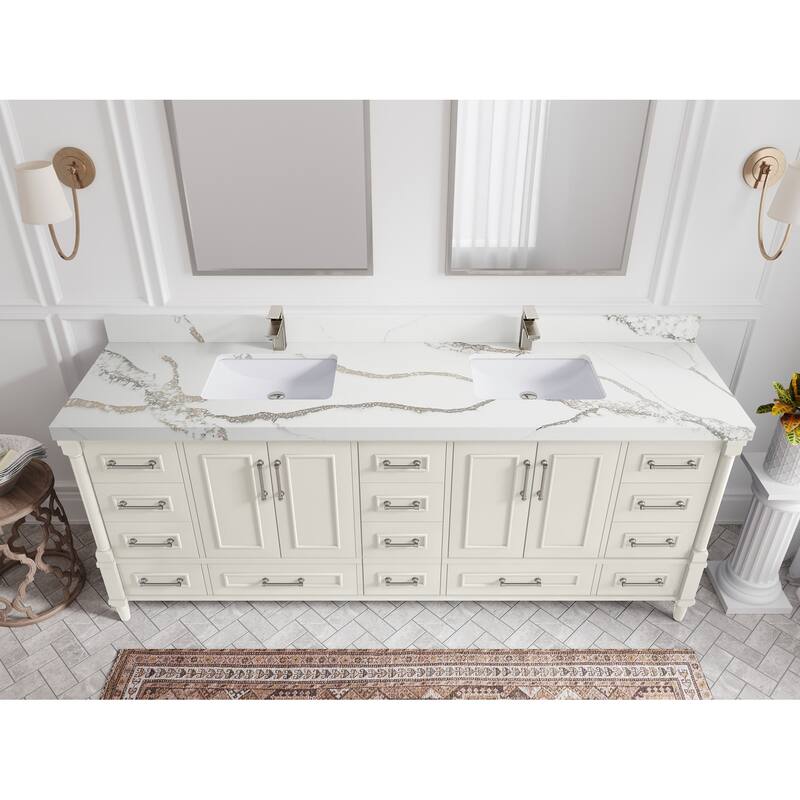 Willow Collections 84 in. W x 22 in. D Aberdeen Double Bowl Sink Bathroom Vanity with Countertop - 2" Calacatta Gold - Ivory