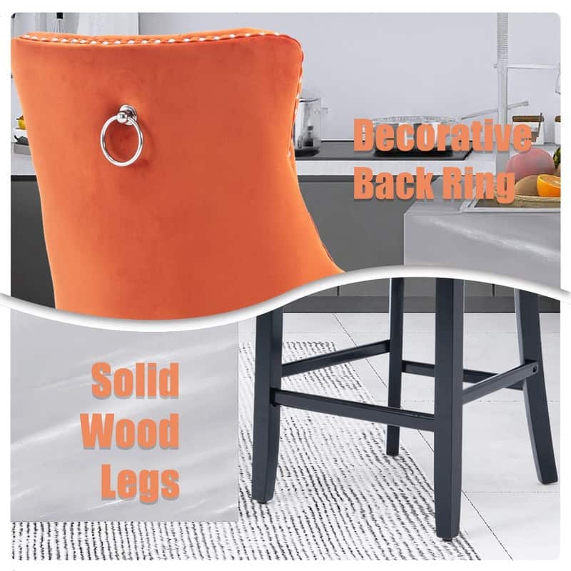 Wing Back Velvet Tufted Nailhead Barstools(Set of 4)