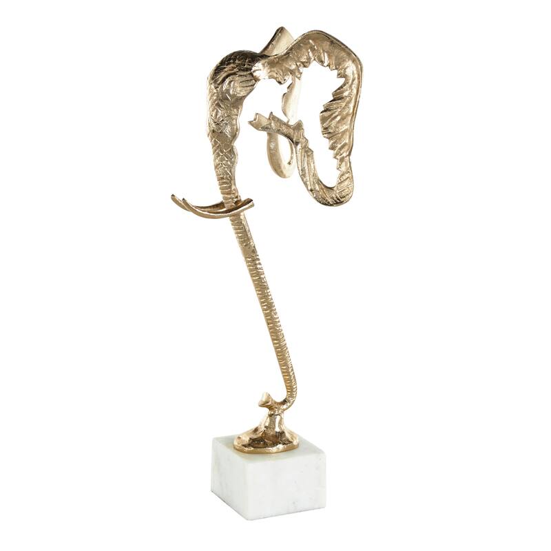 Aluminum Metal Elephant Tall Cutout Silhouette Sculpture with Marble Base - Gold - Roche River Decor - 9"W x 9"L x 27"H
