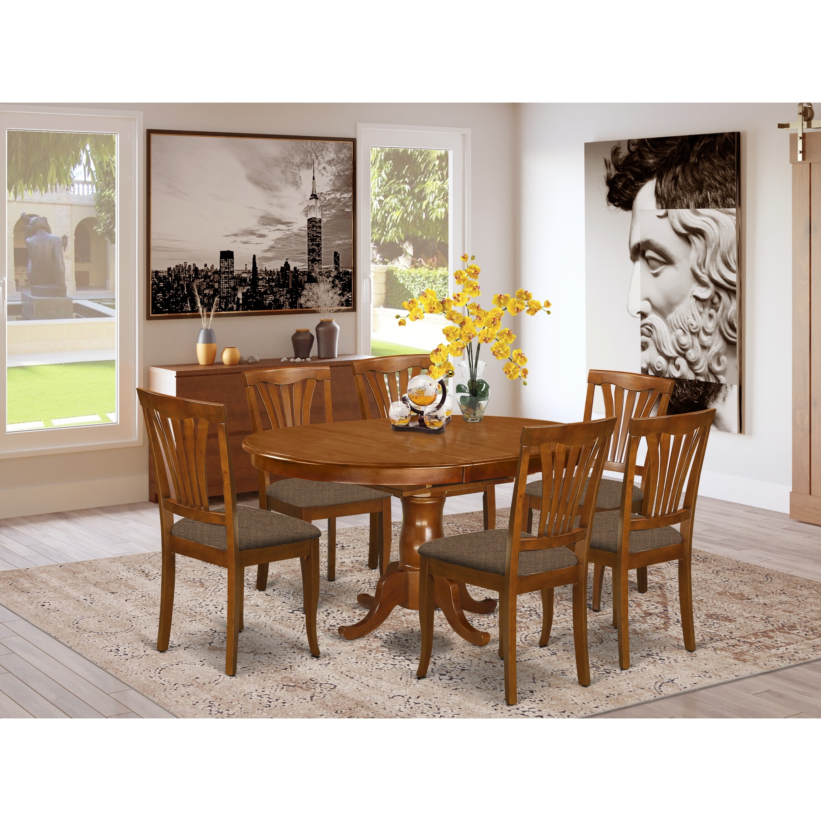 Shop Poav7 Sbr Chestnut Rubberwood 7 Piece Dining Room Set