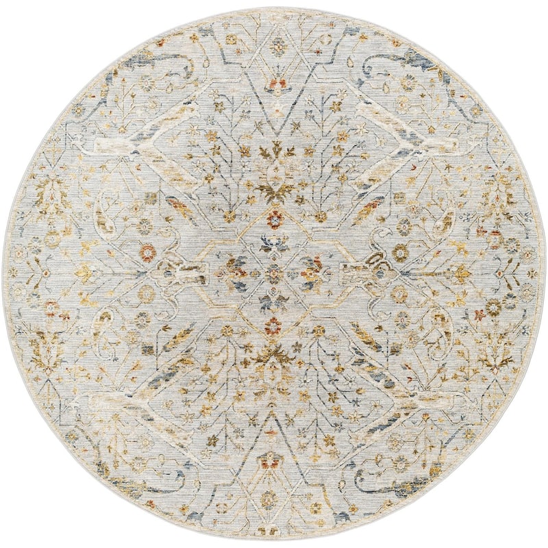 Livabliss Reina Traditional Area Rug - 6'7" x 6'7" Round - Light Blue