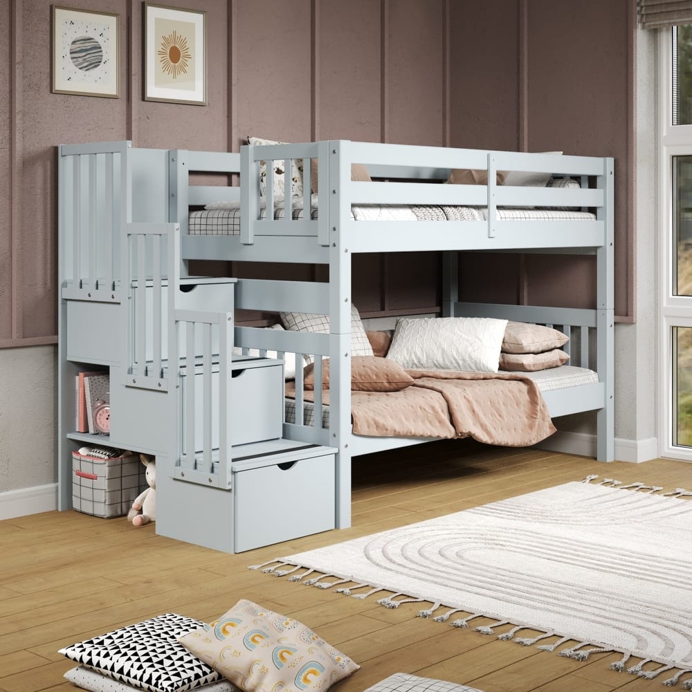 Taylor & Olive Trillium Twin over Twin Stairway Bunk Bed, 3 Steps