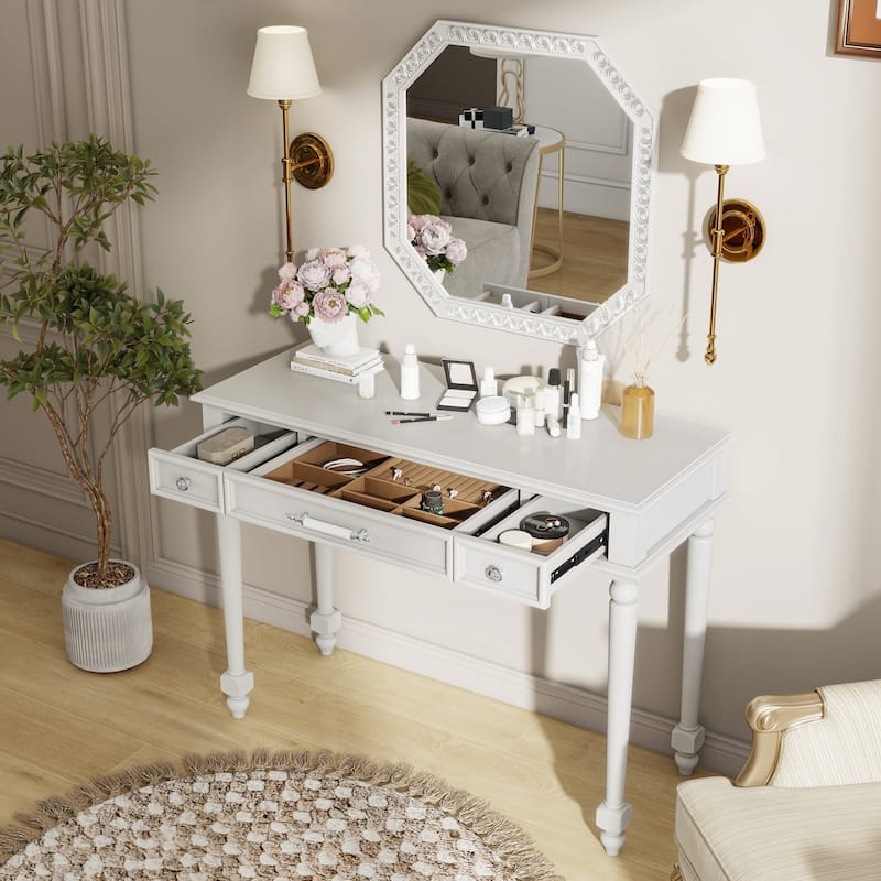 Makeup Desk with Mirror, 3-Drawer Dressing Table for Jewelry Storage