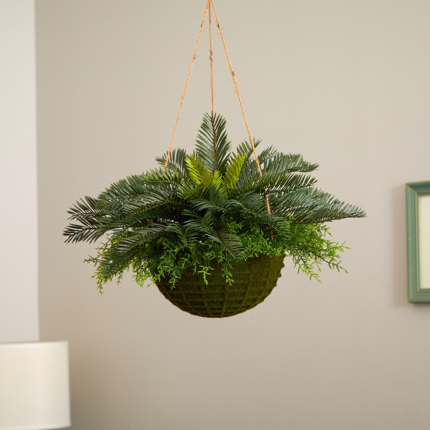 Artificial Hanging Plant Indoor Outdoor - Decorative Faux Greenery in Basket  - Home Decor Accent - Green - Overstock - 43388899