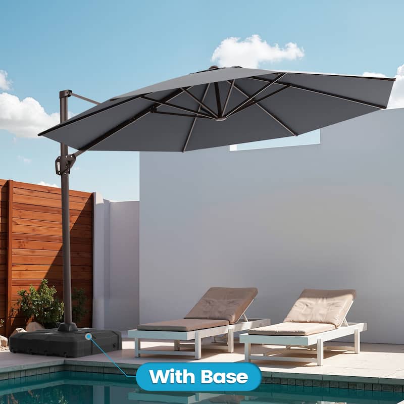 Outdoor 11 Ft Patio Cantilever 360 Degree Rotation Offset Umbrella with Base